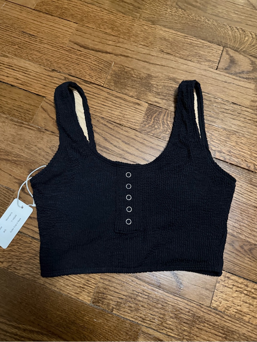 Black Ribbed Surfer Crop Swim Tank
